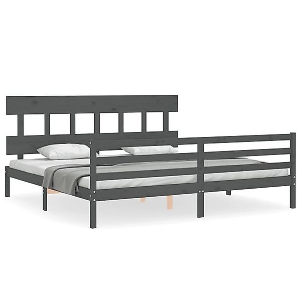 vidaXL Bettgestell, Massivholzbett mit Kopfteil Grau 200x200 cm günstig online kaufen