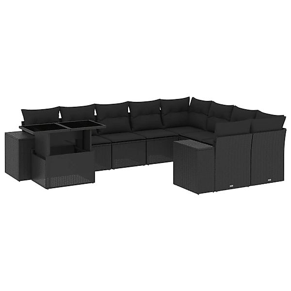 vidaXL 10-Tlg Garten-Sofagarnitur mit Kissen Schwarz Poly Rattan 3269395 günstig online kaufen