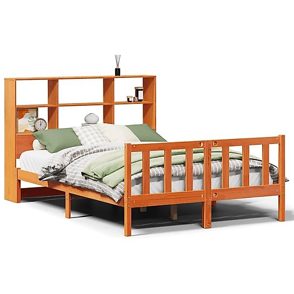 vidaXL Massivholzbett mit Regal ohne Matratze Wachsbraun 140x190 cm 3321718 günstig online kaufen