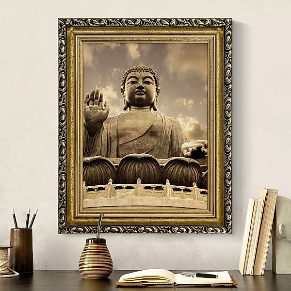 Gerahmtes Leinwandbild Großer Buddha Sepia günstig online kaufen