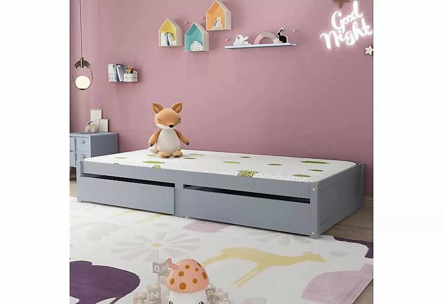 Fangqi Kinderbett 90x200cm, Kinderbett mit Vollabtrennung, weiß/Grau, Mehrz günstig online kaufen