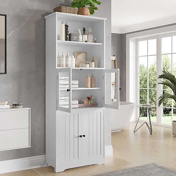 Flieks Hochschrank Badkommode Holzschrank mit Glastüren günstig online kaufen