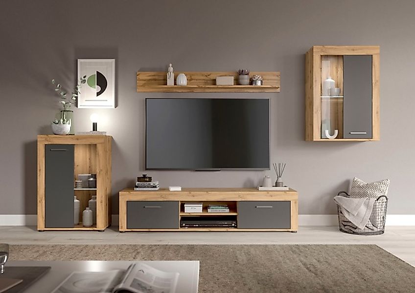 INOSIGN Wohnwand »Aosta, 4-tlg., bestehend aus: 2x Vitrine, Lowboard & Wand günstig online kaufen