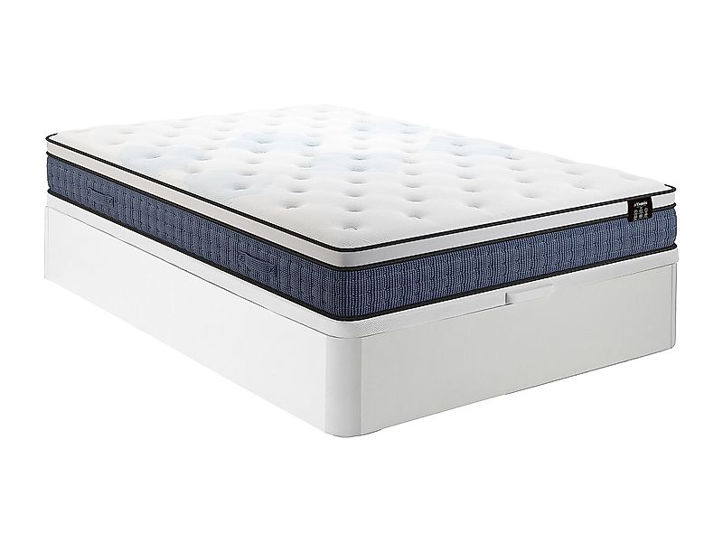 Bett-Set 140x190 cm - Bettkasten Weiß + Taschenfederkernmatratze 7 Zonen + günstig online kaufen