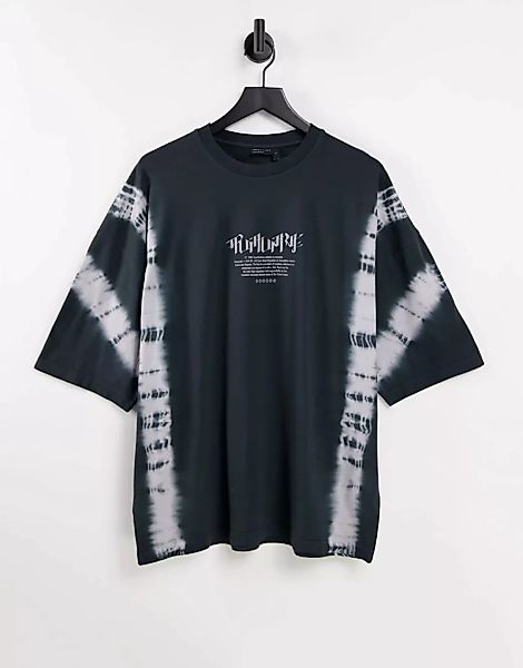 ASOS DESIGN – Oversize-T-Shirt mit Grunge-Print und Batikmuster-Schwarz günstig online kaufen