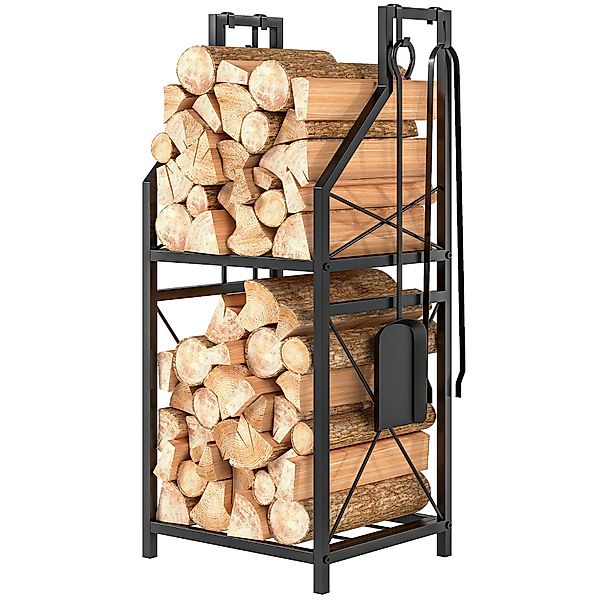 Outsunny Metallisches Kaminholzlager, 2-stufiger Holzständer, Außentisch fü günstig online kaufen