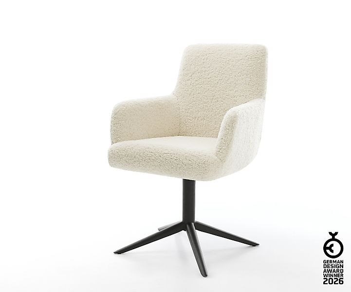 Drehstuhl Heira-Flex mit Armlehnen Teddystoff Beige Fußkreuz Schwarz 360° d günstig online kaufen
