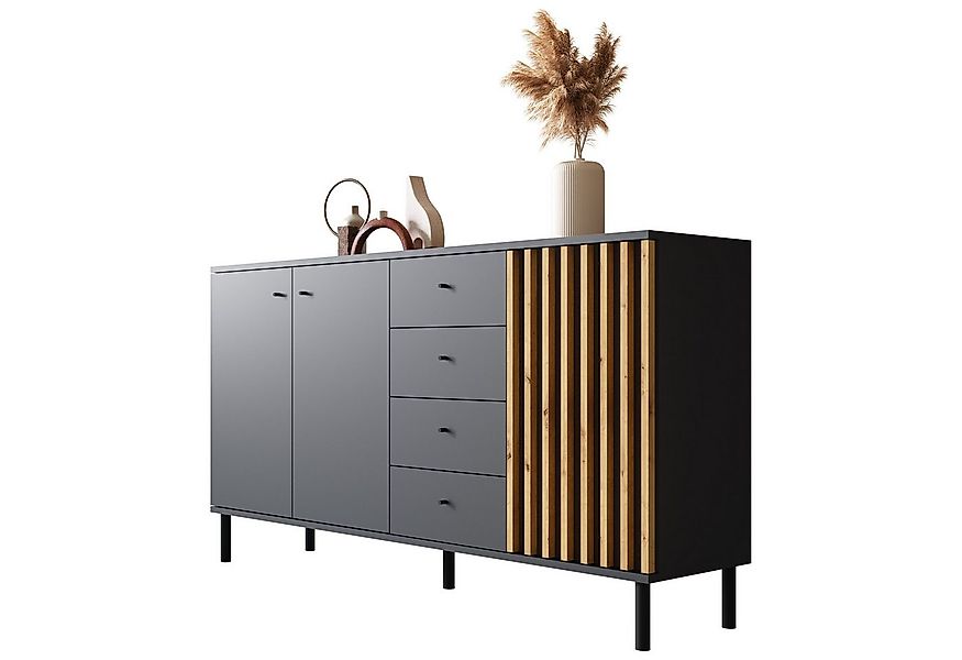 Newroom Sideboard Ebono, Schwarz Sideboard Modern Wandpaneel Vintage Highbo günstig online kaufen