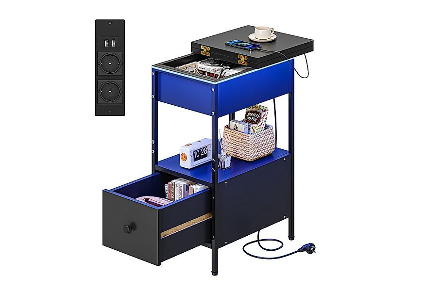 YOLEO Nachttisch Beistelltisch mit Steckdosen, LED Nachttisch mit Schublade günstig online kaufen