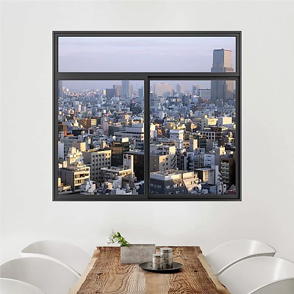 3D Wandtattoo Fenster Schwarz Tokyo City günstig online kaufen