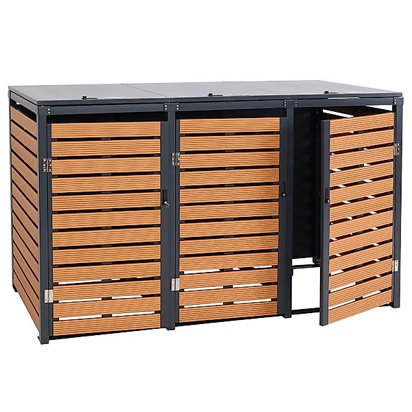 Proregal 3er Mülltonnenverkleidung HxBxT 119x205x84 cm Teak-Optik Mülltonne günstig online kaufen