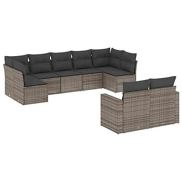 vidaXL 9-Tlg Garten-Sofagarnitur mit Kissen Grau Poly Rattan 3251757 günstig online kaufen