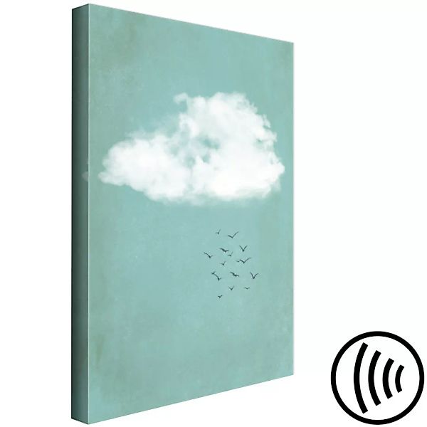 Leinwandbild Wolken und Vögel - Pastell-Landschaftshimmel im Japandi-Stil X günstig online kaufen
