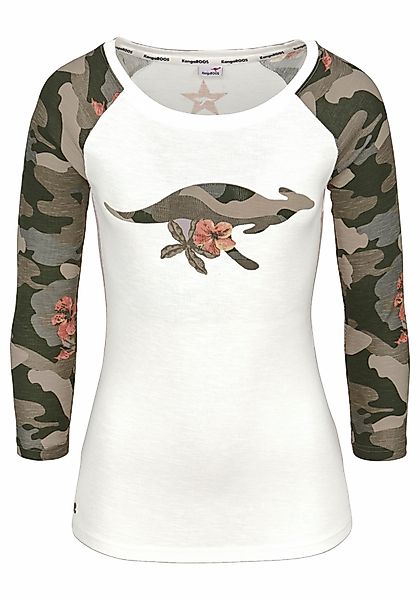 KangaROOS 3/4-Arm-Shirt, mit tarnfarbenen Camouflage-Ärmeln und Front-Print günstig online kaufen