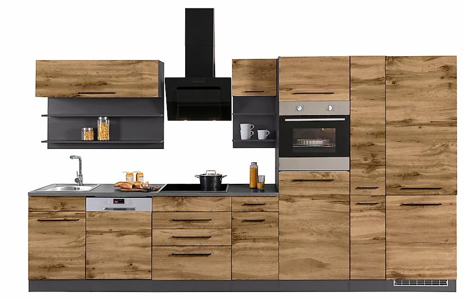 KOCHSTATION "KS-Tulsa" ohne E-Geräte, Breite 360 cm, schwarze Metallgriffe, günstig online kaufen