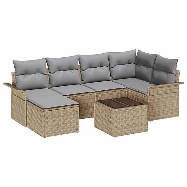 vidaXL Garten-Sofa-Set mit Kissen 7-Tlg Beige Poly Rattan 3345440 günstig online kaufen
