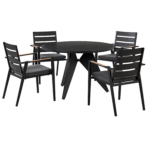 Beliani Gartentisch Set OLMETTO/TAVIANO Schwarz Grau Heller Holzfarbton 110 günstig online kaufen