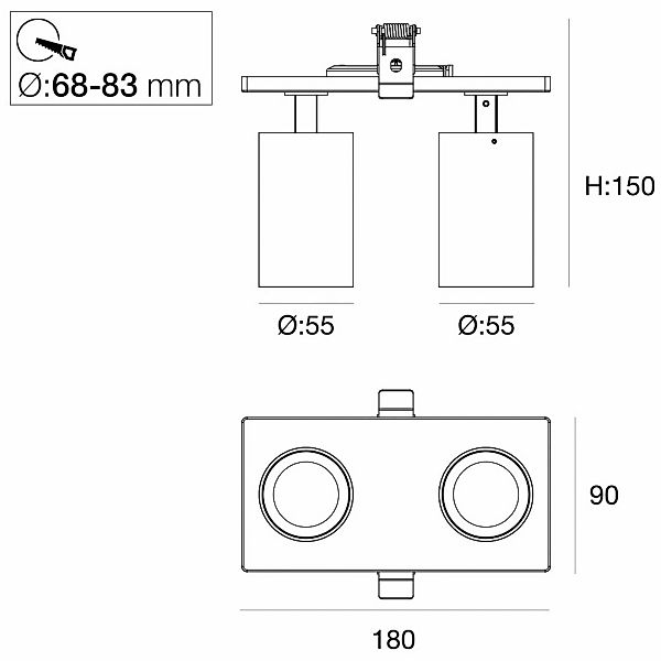 SLC LED-Einbaustrahler Art, 2-fl., schwarz, 3.000 K, Alu günstig online kaufen