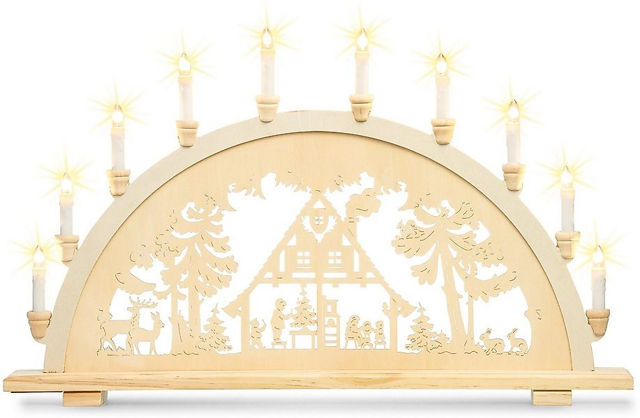 SIKORA Schwibbogen LB57-10 XL Lichterbogen Motiv Waldhaus mit 10 LED Kerzen günstig online kaufen