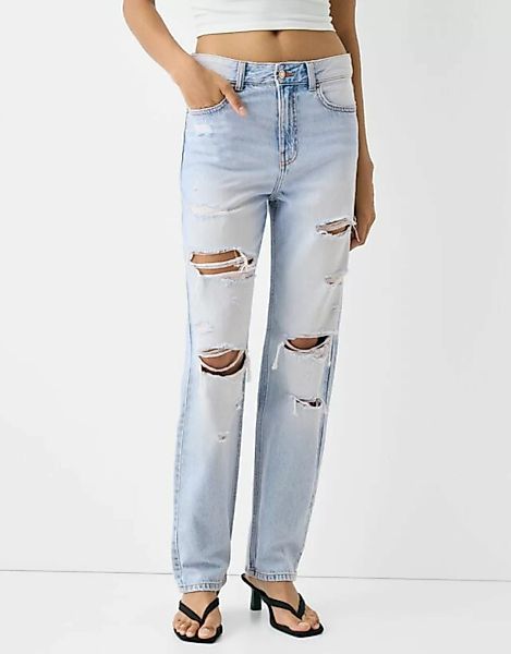 Bershka Cropped-Jeans Im Straight-Fit Damen 32 Hellblau günstig online kaufen