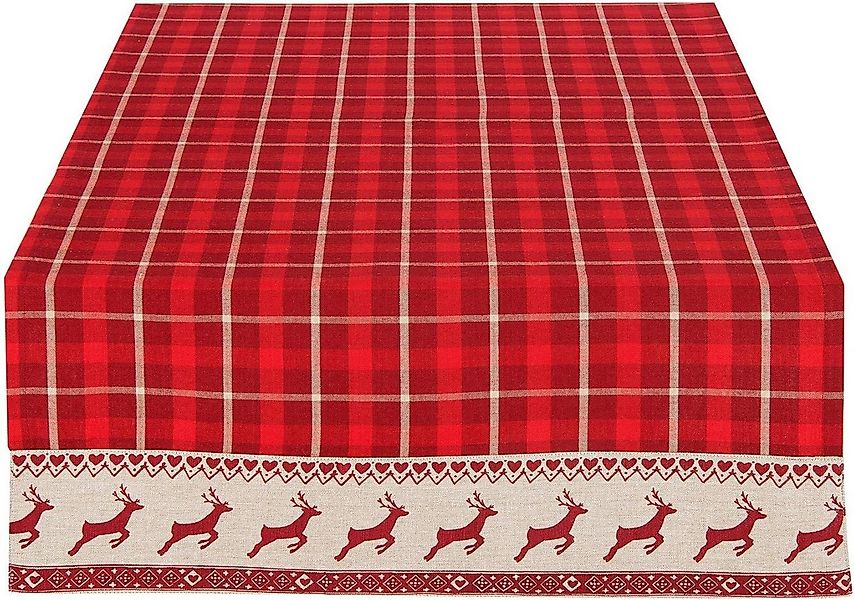 Clayre & Eef Tischdecke Tischläufer Weihnachten, Rot Kariert mit Rentieren, günstig online kaufen