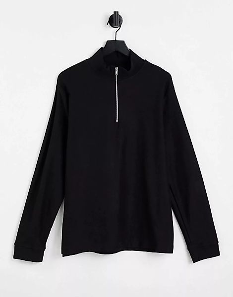 Topman – Sweatshirt in Schwarz aus Twill mit 1/4-Reißverschluss günstig online kaufen
