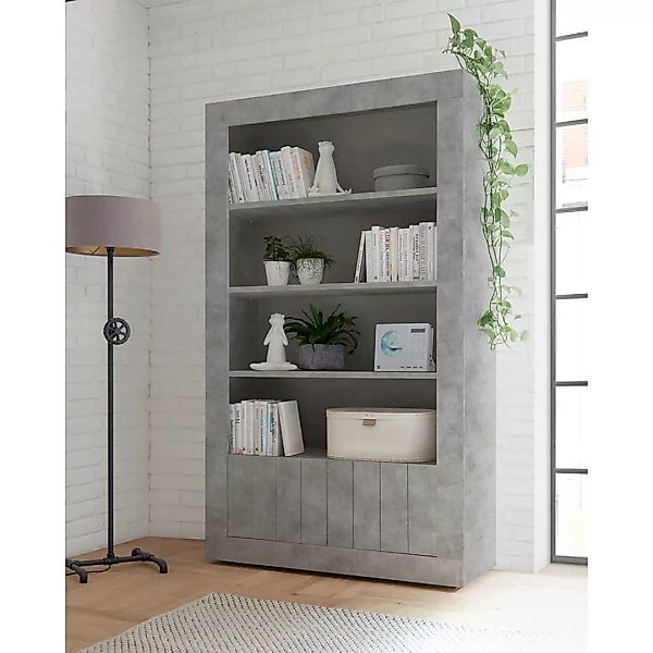 Wohnzimmerregal in Beton Grau 110 cm breit günstig online kaufen