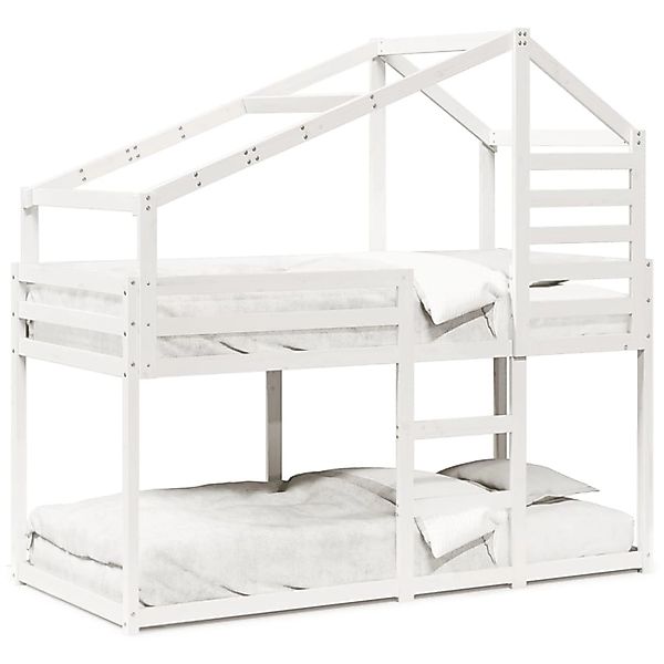 vidaXL Etagenbett mit Dach Weiß 90x190 cm Massivholz Kiefer 3281965 günstig online kaufen