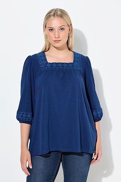 Ulla Popken T-Shirt T-Shirt Stickerei Carré-Ausschnitt günstig online kaufen