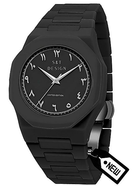 S&T Design Quarzuhr Herrenuhr Armbanduhr Schwarz Matte Männer Uhr Arabisch günstig online kaufen