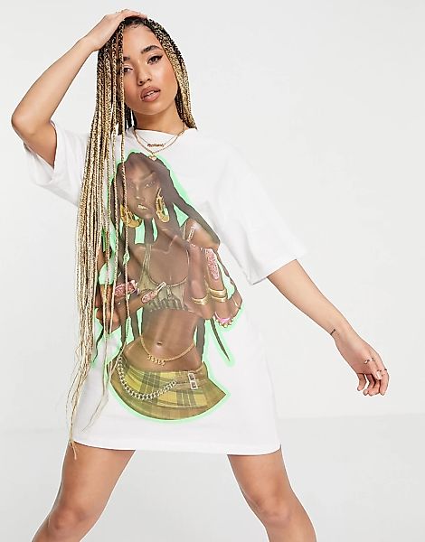 Jaded London – T-Shirt-Kleid in Oversize-Passform mit übergroßer Grafik-Wei günstig online kaufen