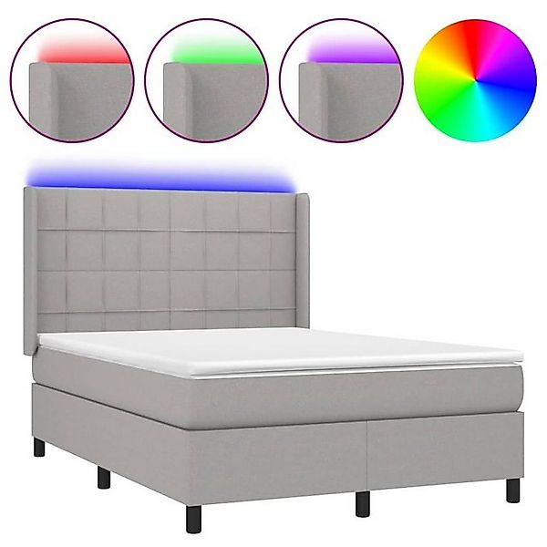 vidaXL Boxspringbett Boxspringbett mit Matratze LED Hellgrau 140x200 cm Sto günstig online kaufen