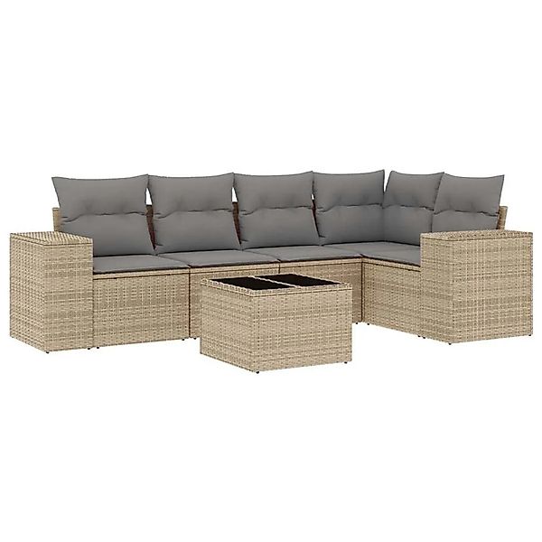 vidaXL 6-Tlg Garten-Sofagarnitur mit Kissen Beige Poly Rattan 3222538 günstig online kaufen