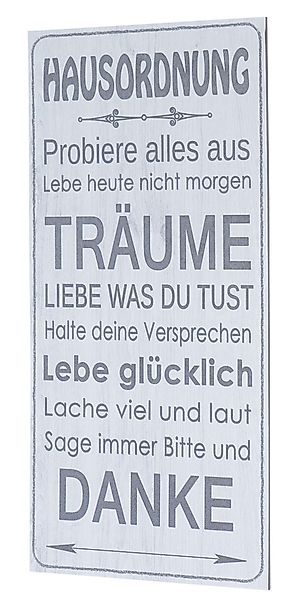 Levandeo® Wandbild, Wandbild 20x40cm Hausordnung Spruch günstig online kaufen