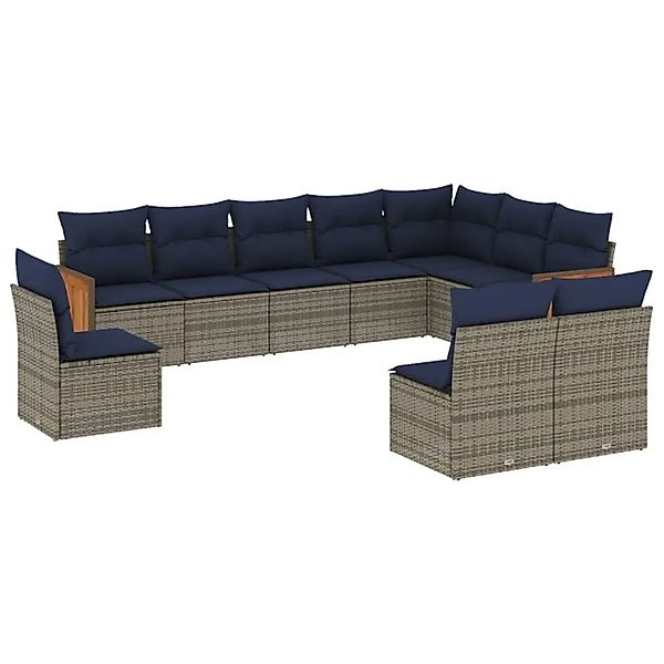 vidaXL 10-Tlg Gartensofa-Set mit Kissen Grau Polyrattan 3227755 günstig online kaufen