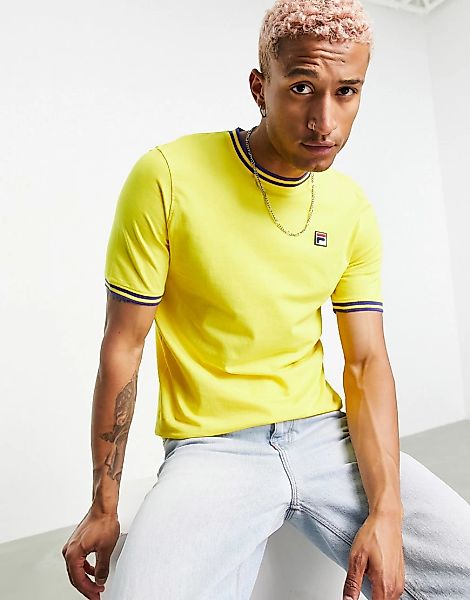 Fila – Euro – Ringer-T-Shirt in Gelb mit Logo günstig online kaufen
