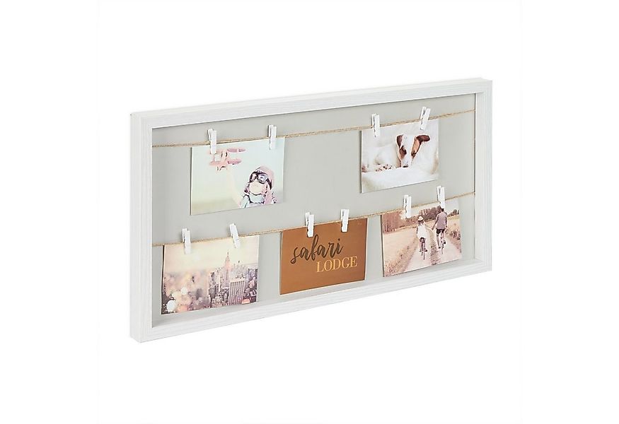 relaxdays Bilderrahmen mit Klammern & Leine, Weiss-grau günstig online kaufen