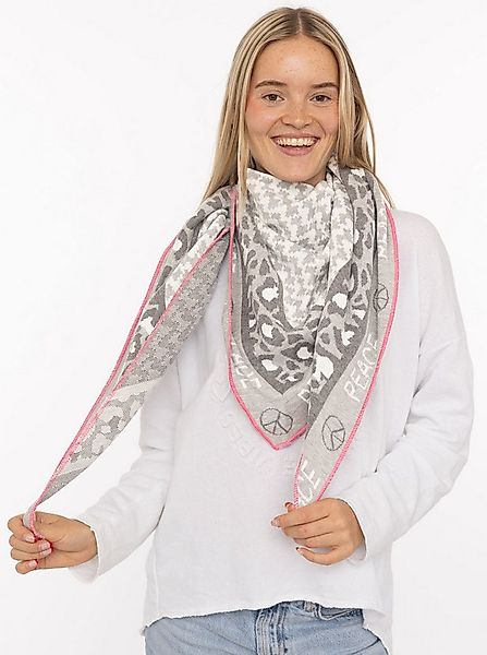 Zwillingsherz Dreieckstuch "Peace", Schriftzug und Leomuster, wärmend, Stri günstig online kaufen