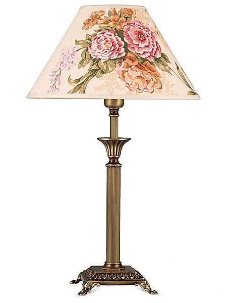 Helios Leuchten Tischleuchte Tischlampe Messing antik Stoffschirm weiß gebl günstig online kaufen