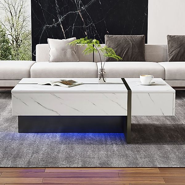 Couchtisch, mit LED Beleuchtung mit 16 Farben, 3 Schubladen elegant stabile günstig online kaufen