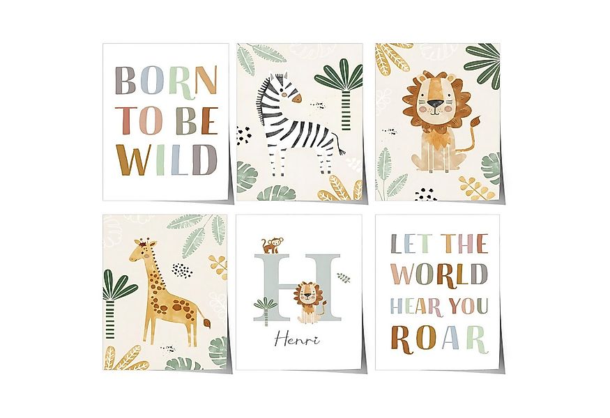 JUSTGOODMOOD Poster Premium ® Safari Dschungel Tiere Name Personalisiert Ki günstig online kaufen