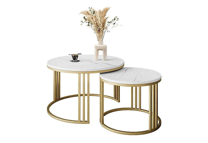 Lookway Couchtisch LORI 2in1 LEVANTO GOLD runder Couchtisch (2er Set), Durc günstig online kaufen