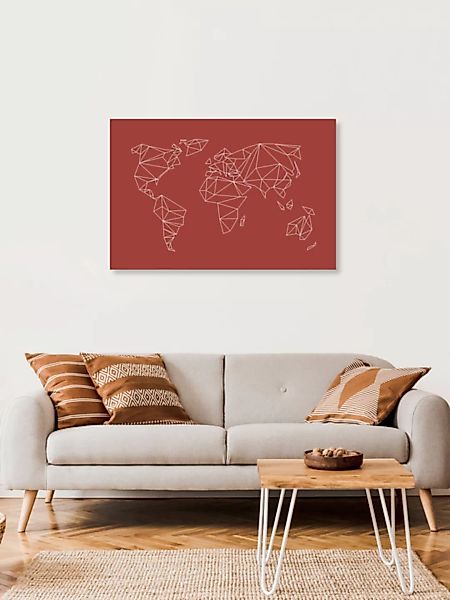 Poster / Leinwandbild - Geometrical World Map - Earthy Red Terracotta günstig online kaufen