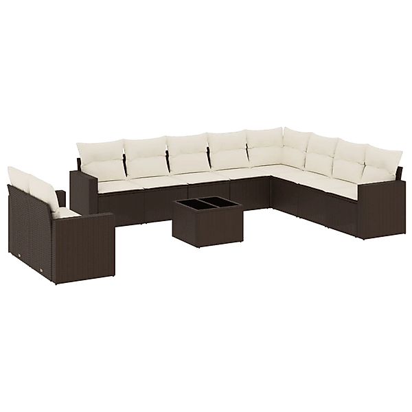 vidaXL 11-Tlg Garten-Sofagarnitur mit Kissen Braun Poly Rattan 3219173 günstig online kaufen