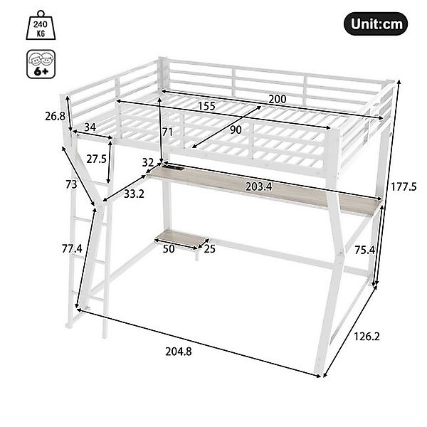 TavilaEcon Hochbett Kinderbett Jugendbett mit Ambientelicht, Computerkonsol günstig online kaufen