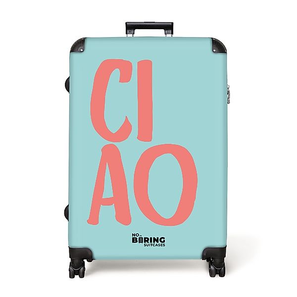 NoBoringSuitcases.com© Hartschalen-Trolley Blau mit rosa Zitat günstig online kaufen