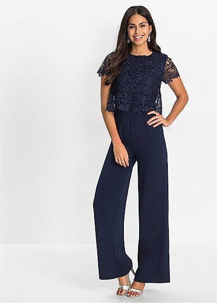 bonprix Jumpsuit mit kurzem Arm, figurumspielende Passform, weites Bein günstig online kaufen