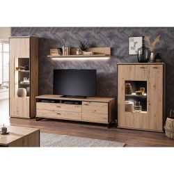 Wohnzimmerwand in Eichefarben und Anthrazit modern (vierteilig) günstig online kaufen