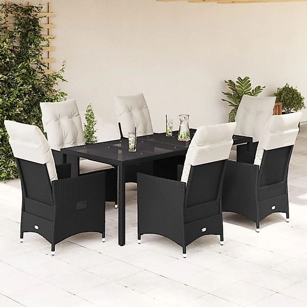 vidaXL 7-Tlg Garten-Essgruppe mit Kissen Schwarz Poly Rattan 3276697 günstig online kaufen
