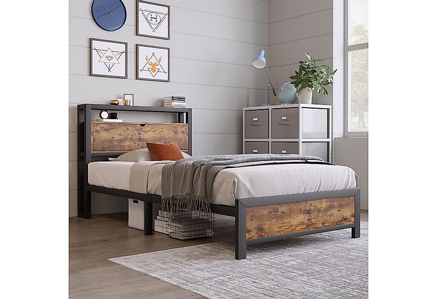 Merax Metallbett, mit Stauraum Vintage, Einzelbett 90x200cm, Bettgestell Al günstig online kaufen